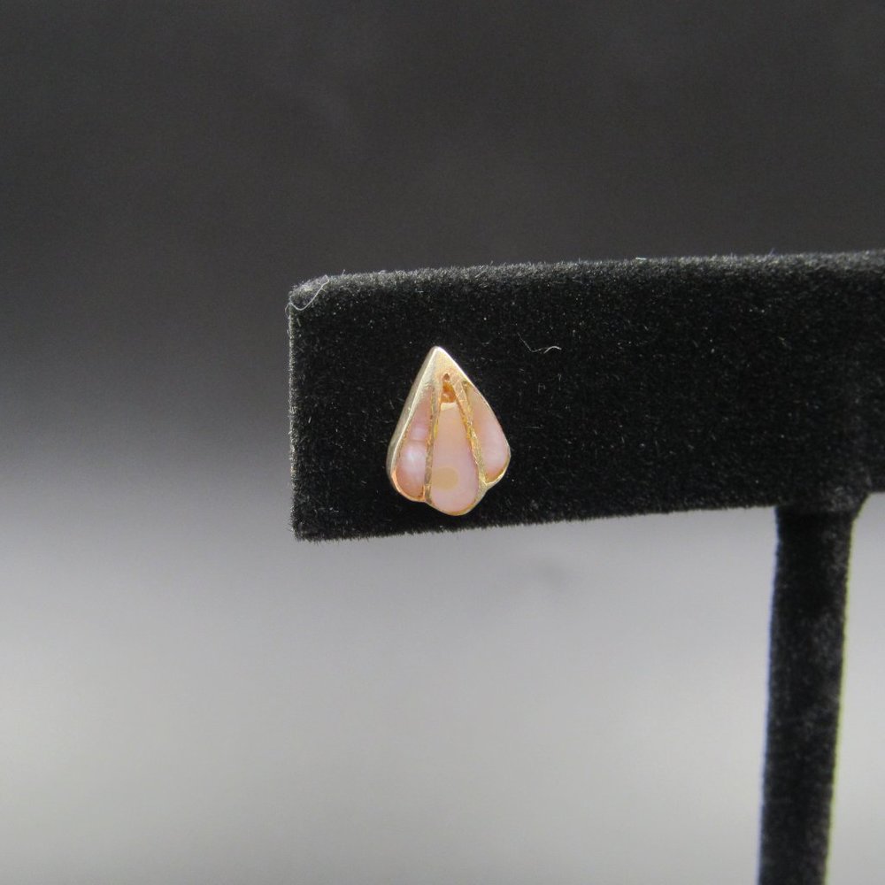 Sterling Silver Worn Rustic Shell Inlay Stud Earr… - image 3